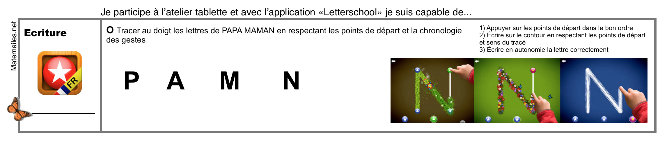 Ecrire au doigt PAPA MAMAN avec la tablette